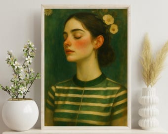 Emerald Green Woman Portrait Print: Minimalist Abstract Art (Digital Download)