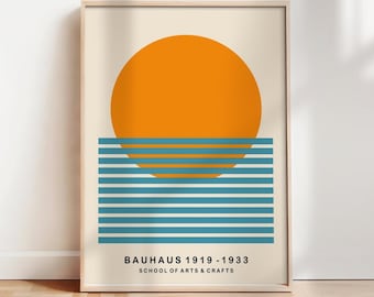 Mid Century Bauhaus Modern Wall Art: Geometric Sun Poster (Digital Download)
