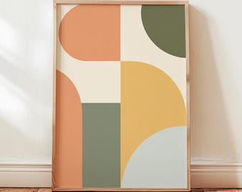 Minimalist Geometric Wall Art – Mid Century Abstract Arch Print for Living Room Decor, Modern Interior Accent