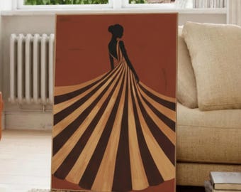 Boho Fashion Woman Art | Dark Brown Striped Woman | Earth Tones Poster | Digital Download