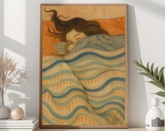 Sleeping Girl Art Print | Pastel Bedroom Illustration (Digital Download)