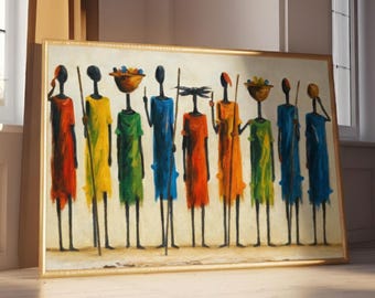 African Tribal Wall Art – Ethnic Abstract Painting for Living Room, Cultural Home Decor