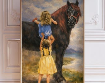 Childhood Wall Art – Nostalgic Animal Painting for Nursery Decor, Timeless Family Artwork
