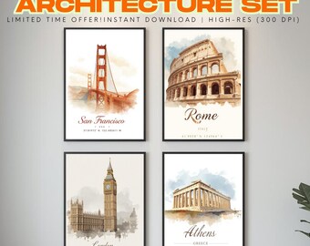 Global Landmarks Watercolor Print Set | Printable posters | (Digital Download)