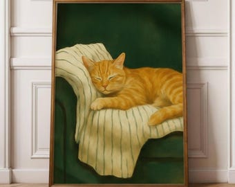 Emerald Green Sofa Decor | Sleeping Cat | Digital Download
