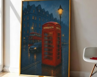 London Night | Red Phone Booth | Digital Wall Art | Printable Poster