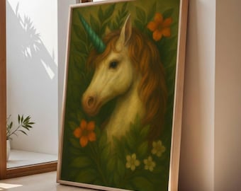 Unicorn Floral Art Print: Fantasy Botanical Poster (Digital Download)