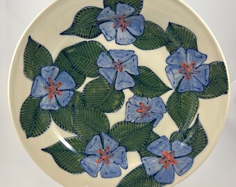 Plate with Blue and Orange Flowers