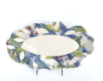 Small Oval Tray with Chartreuse and Blue