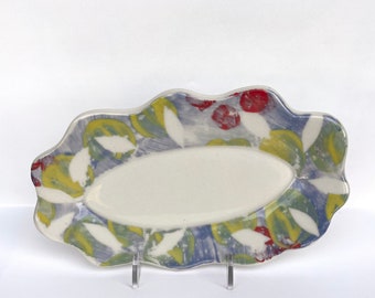 Small Oval Tray with Chartreuse, Blue and Red