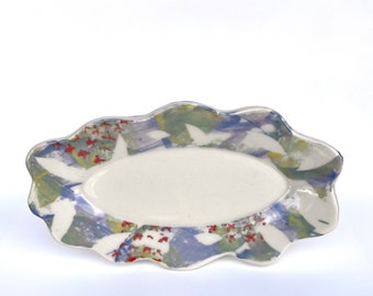 Small Oval Tray with Chartreuse and Blue