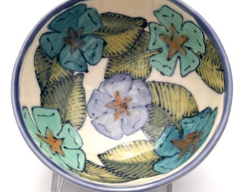 Small Bowl with Blue  Flowers with downpour celadon