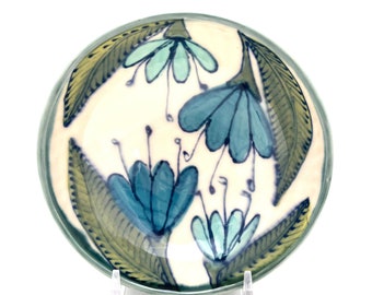 Small Bowl with Blue  Flowers with rainforest celadon