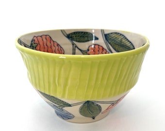 Bowl with Blue and Orange Flowers with pear celadon