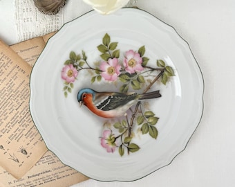 Sammelteller Winterling Röslau – Vintage Porzellan mit Vogelmotiv, Blüten und Goldrand – Porzellanteller Buchfink