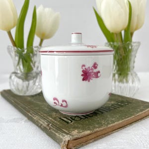 Piccolo barattolo di marmellata vintage in porcellana con coperchio – motivo a cipolla rosa, Boemia, prodotto in Cecoslovacchia