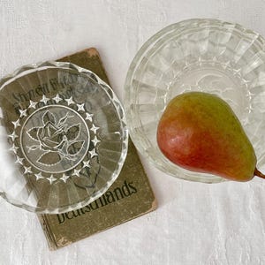 Vintage Dessertschalen Pressglas Rosendekor, 6-teiliges Set, Midcentury Eisschalen, 50er/60er Vintage Glasgeschirr, Landhaus Romantik