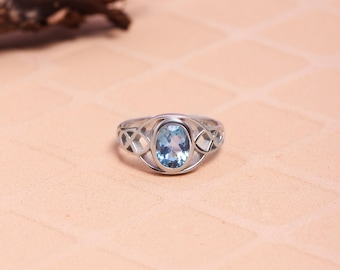 Swiss Blue Topaz Ring, 925 Sterling Silver, December Birthstone, Filigree Jewelry, Statement Ring