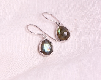 Sterling Silver Labradorite Hook Earrings, Handmade Dangle Jewelry
