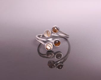 Handmade Montana Agate Ring, 925 Sterling Silver Open Adjustable Statement Ring, Gift For Her