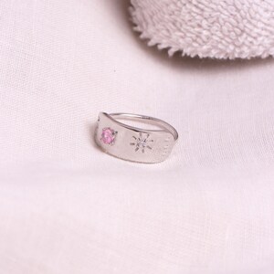Handmade Pink Tourmaline Sterling Silver Ring, Staking Ring, Signet Ring, October Birthstone, Star Ring, Zodiac Ring, Constellation Ring
