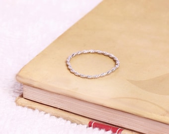 Handmade Sterling Silver Twist Rope Ring, Dainty Stacking Band