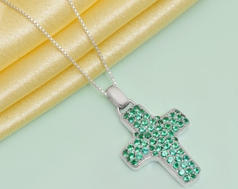 Ciondolo a forma di croce di Gerusalemme in malachite, argento sterling 925, gioielli religiosi - Italia