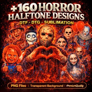 160 Horror Halftone PNG Designs – DTF, DTG & Sublimation | DigitalDownload