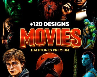 Movies Halftone Png Bundle | 120+ Designs | A2 A3 A4 | Dtf Dtg Sublimation | High Resolution Transparent PNG | Premium T-Shirt Designs