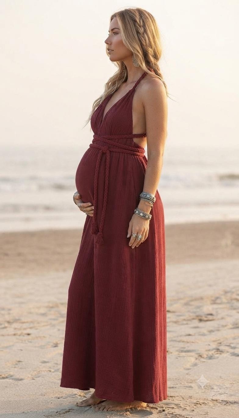 gypsy boho maternity dress Colour:Nougat Elegant beige evening dress party fashion Maxi dress No rental for actual