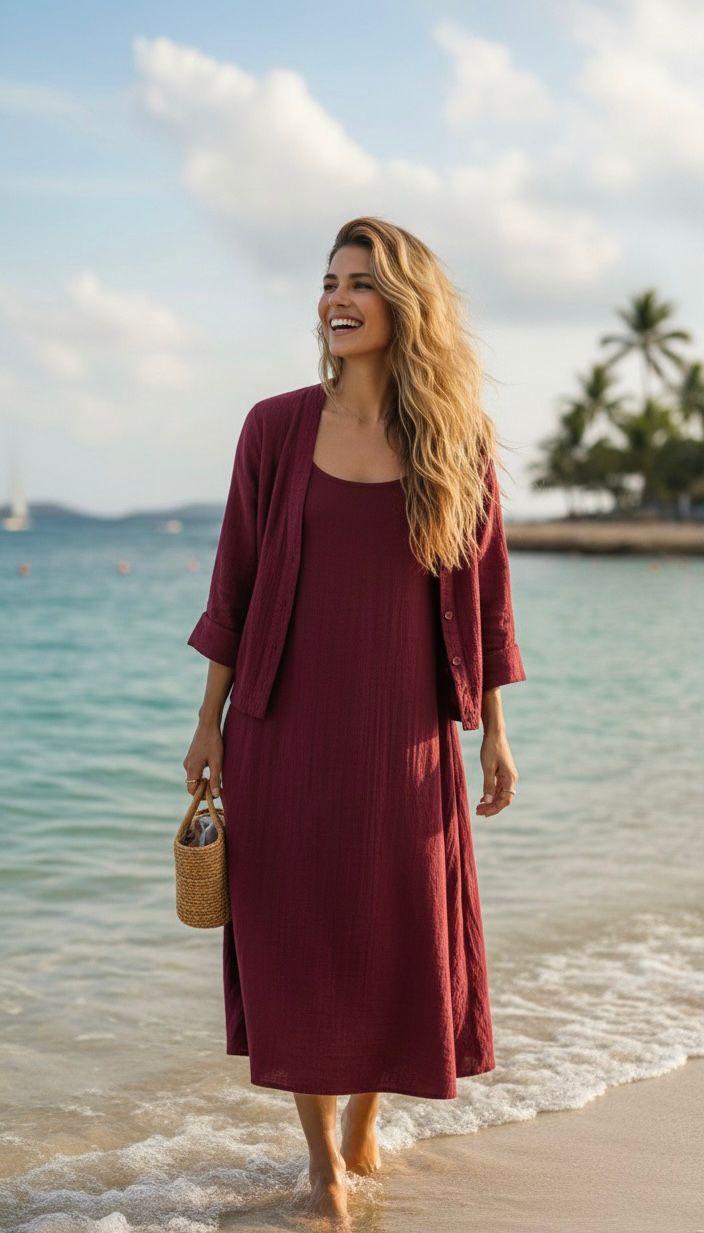 maroon beach dress Burgundy back * Asymmetrical Hem