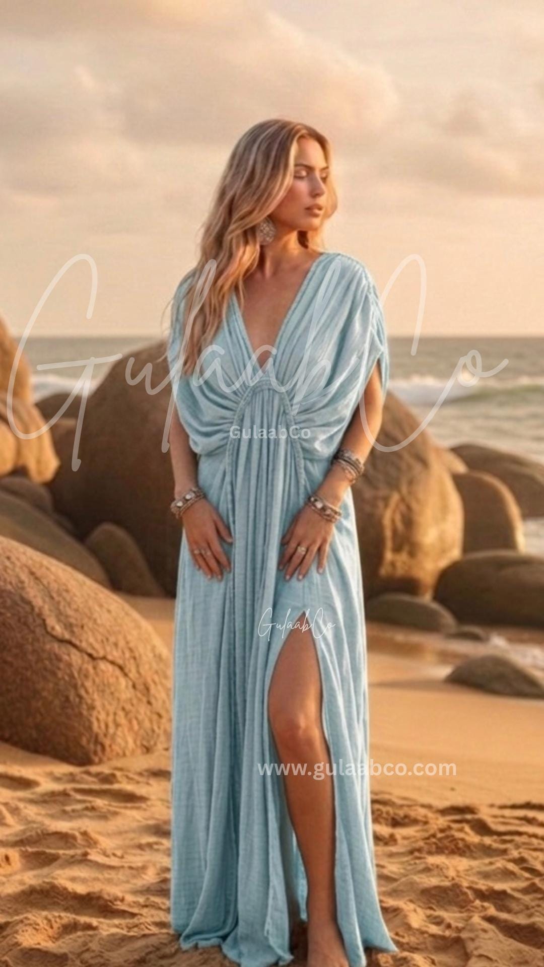 flowy maxi dress beach wedding guest tulum no bright colors Women's Gauze Cotton – Lightweight Summer Bridal Dress Size:Extra Small (4/6)