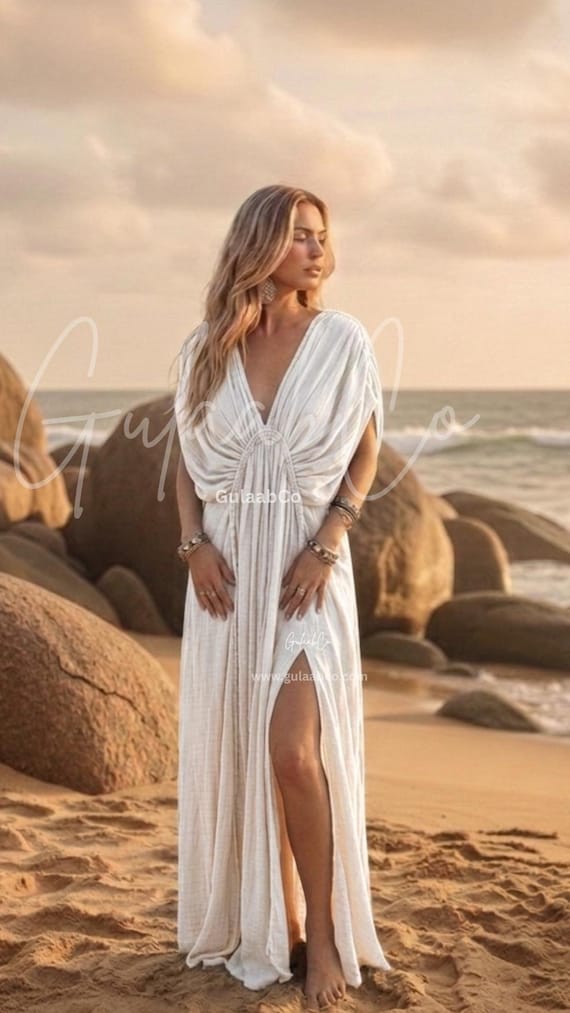 beach side dress Women's Gauze Cotton Wedding – Lightweight Summer Bridal Guest Maxi Dress polyester blend Lightweight woven