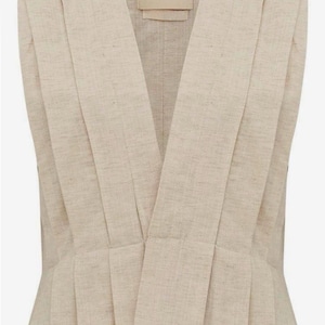 Minimalist Pleated Linen-Cotton Sleeveless Top | Sustainable Handmade Vest | Neutral Beige Structured Blouse | Summer Top | Gift For Wife