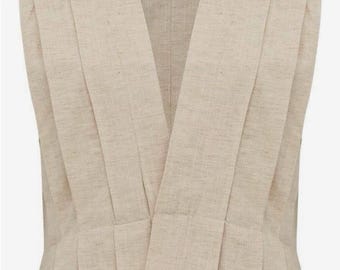 Minimalist Pleated Linen-Cotton Sleeveless Top | Sustainable Handmade Vest | Neutral Beige Structured Blouse | Summer Top | Gift For Wife