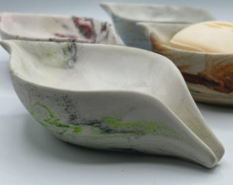Marbled Concrete Soap Dish: Leaf Design, Handmade Soap Holder