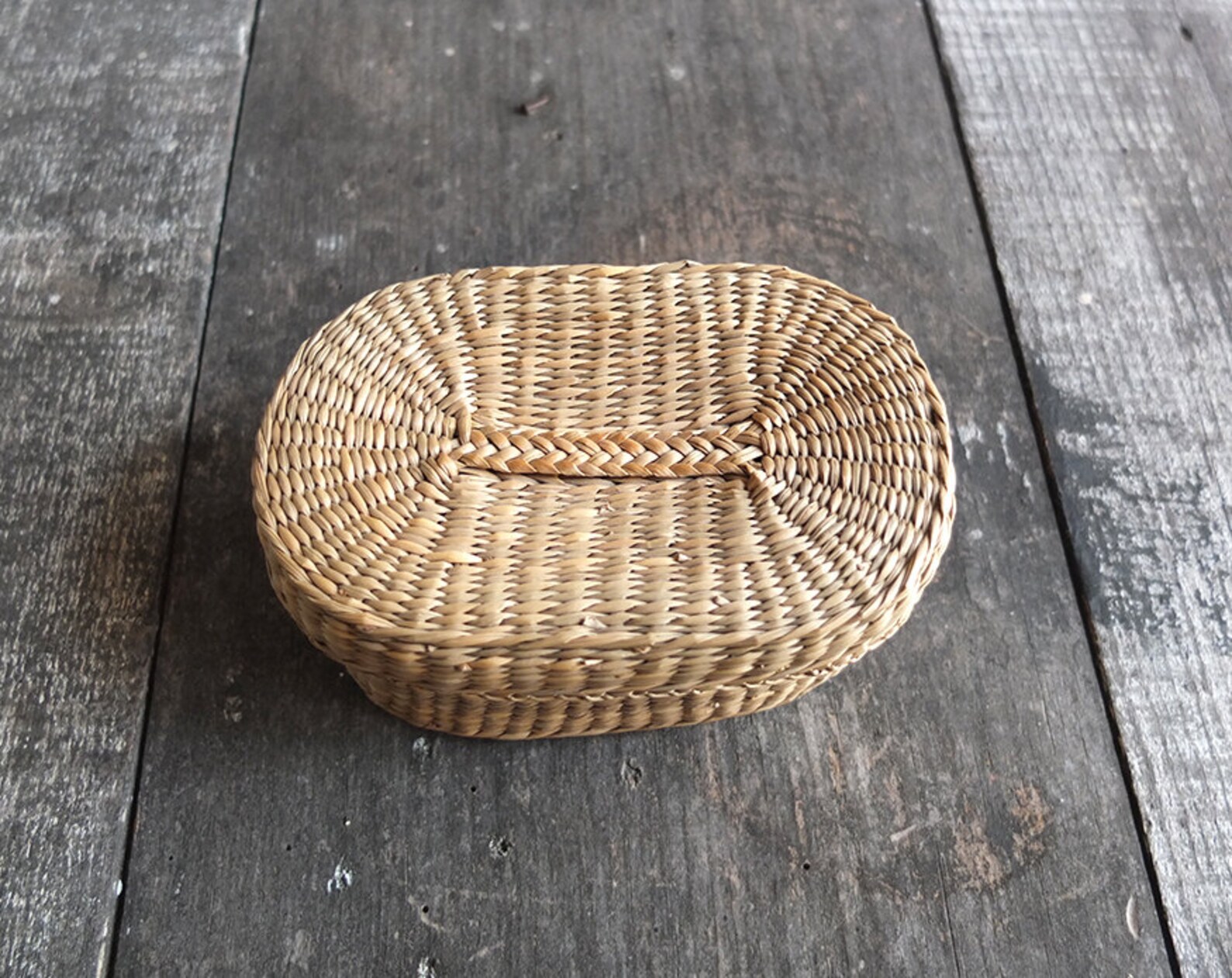 Vintage Oval Basket with Lid / Small Basket Etsy