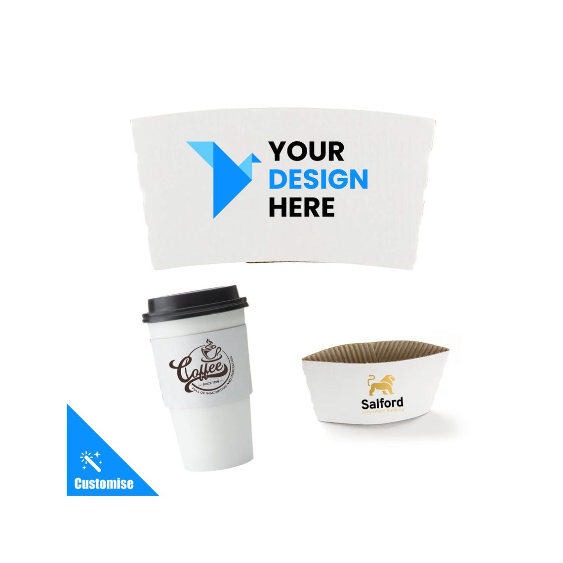 Custom Printed Coffee Cup Sleeves | Branded | Logo| Kraft | Brown or ...