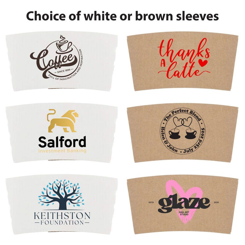 Custom Printed Coffee Cup Sleeves | Branded | Logo| Kraft | Brown or ...