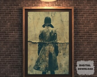 Cracked Presence–dark glitch art print with surreal tones and emotional depth.A moody,printable poster for gothic,abstract,or ambient decor