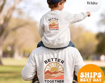 Better Together Sunset Sweatshirt, Dad Son Retro Landscape Hoodie, Matching Family Pullover, Father's Day Mini Me Gift
