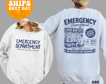 Sudadera con capucha para el departamento de emergencias, sudadera para enfermeras de urgencias, sudadera para trabajadores médicos, ropa para el sector salud, sudadera con capucha para la sala de emergencias, regalo para enfermeras, hospital
