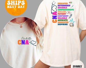 Camiseta personalizada para enfermeras CNA, camiseta CNA personalizada, camiseta de asistente de enfermería certificada, regalo para trabajadores de la salud, camiseta gráfica "Vida de enfermera"