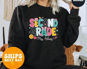 Personalized 2nd Grade Teacher Sweatshirt, Custom Name Teacher Hoodie, Second Grade Teacher Pullover, Back To School Gift