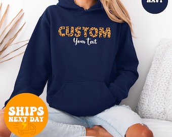Personalized Leopard Custom Hoodie & Sweatshirt, Trendy Animal Print Name Top, Gift for Her