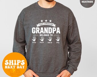 Sudadera personalizada para abuelo, Sudadera con capucha "Este abuelo increíble pertenece a...", Regalo personalizado con nombres de nietos