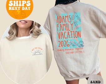 Custom Beach 2026 Family Vacation Sweatshirt, Personalized Family Beach Hoodie, Matching Summer Vacation Pullover, Tropical Island Gift