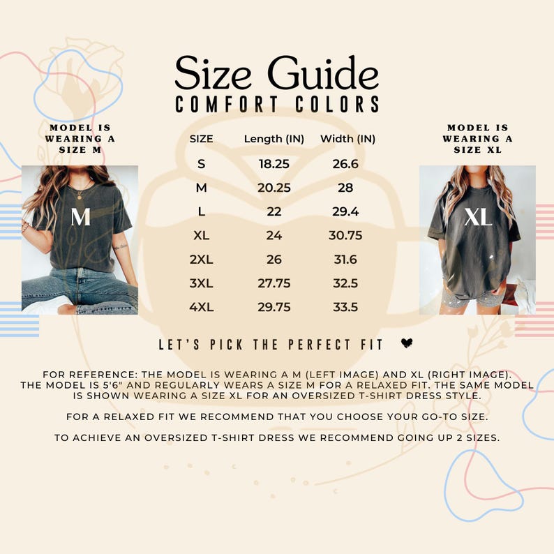 a women's size guide for comfort colors