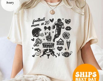 Comfort Colors Custom Football Mom Shirt, Personalized Football Name & Number Tee, Football Mama Shirt, Game Day Gift