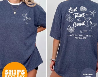 Camiseta "Último brindis en la costa", camiseta de despedida de soltera playera, camiseta personalizada para despedida de soltera en la costa, regalo para la fiesta de la novia en la playa